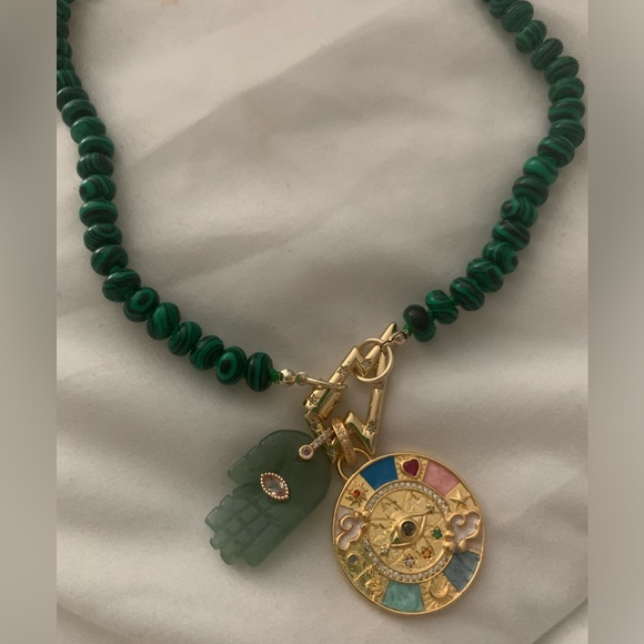 Marla Aaron Inspo Malachite Rondelle Strand w/ Hand Charm Zodiac Medallion NWT! - Picture 3 of 6